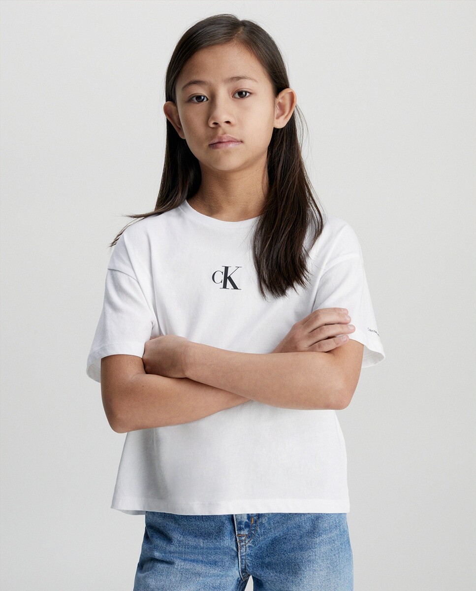 

Белая футболка для девочки с короткими рукавами Calvin Klein, белый