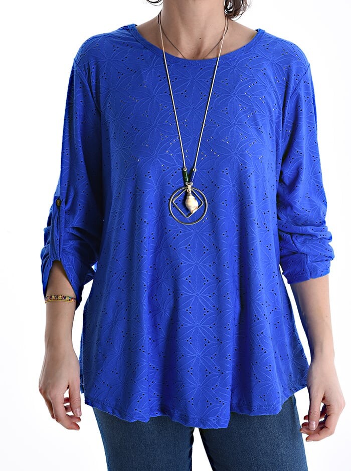 

Блуза с рукавом 3/4, вышитая английской вышивкой, с колье, цвет Electric blue