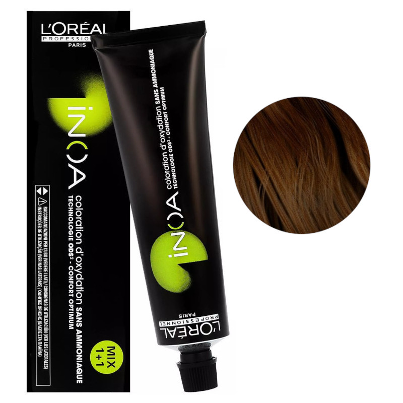 Перманентная краска для волос без аммиака - цвет 6.3 темно-золотистый блондин (база) L'Oréal Professionnel Inoa, 60г цена и фото