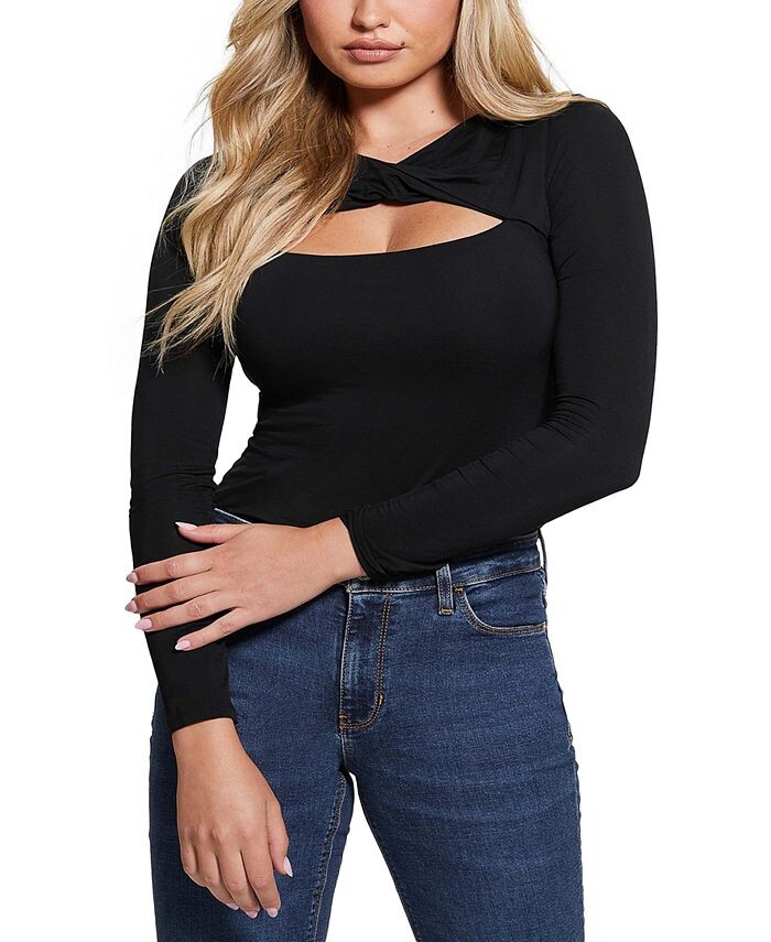 

Женский топ Mena с вырезом на закрученной кокетке GUESS, черный