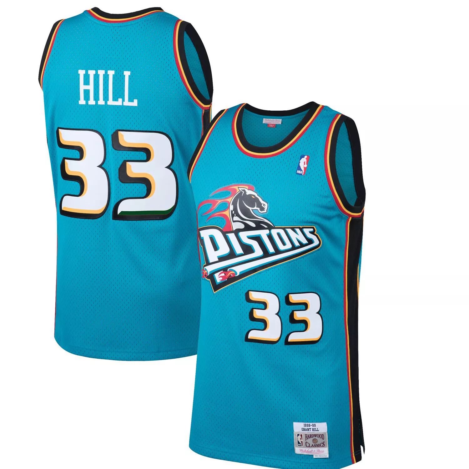 

Мужская майка Mitchell & Ness Grant Hill Teal Detroit Pistons 1998-99 Hardwood Classics Swingman