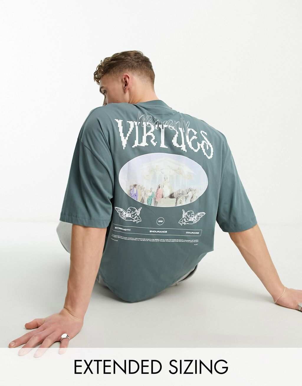 

Зеленая футболка оверсайз с принтом Virtues ASOS DESIGN, Зеленый