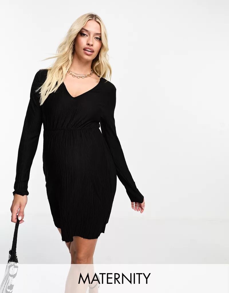 Черное плиссированное мини-платье с длинными рукавами для беременных Vero Moda Vero Moda Maternity