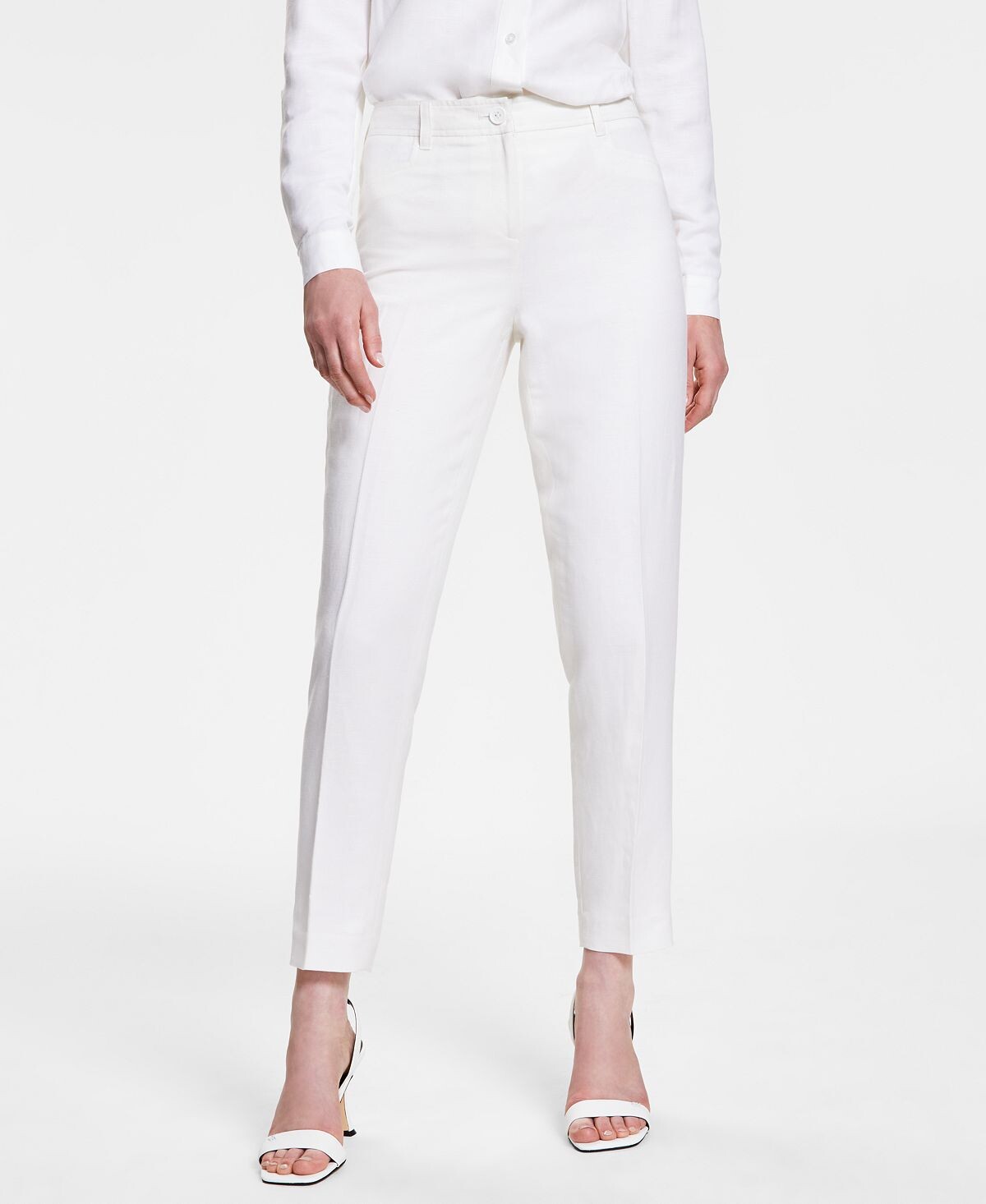 

Женские льняные брюки узкого кроя Anne Klein, белый