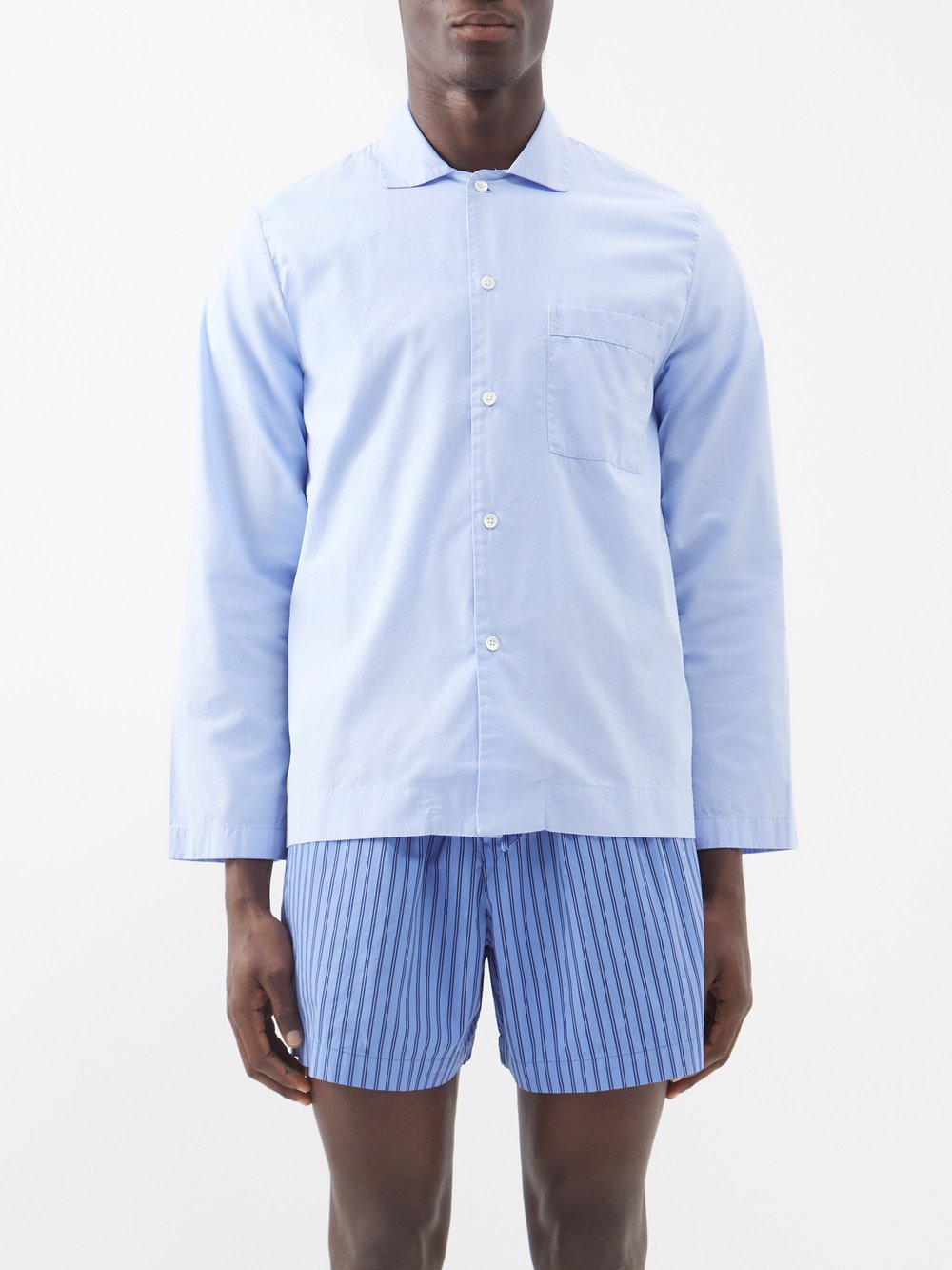 Пижамная рубашка из органического хлопка с накладными карманами Tekla, синий цена и фото