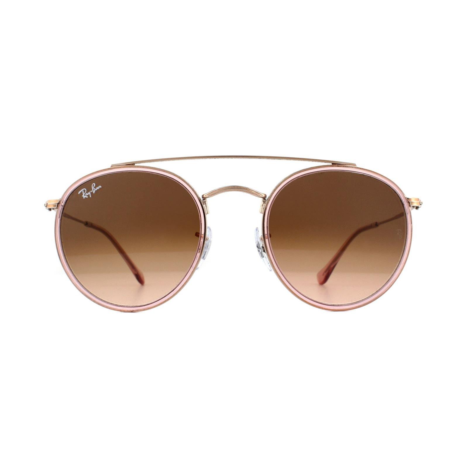 цена Круглые розовые розовые коричневые с градиентом круглые солнцезащитные очки с двойной перемычкой 3647N Ray-Ban, розовый