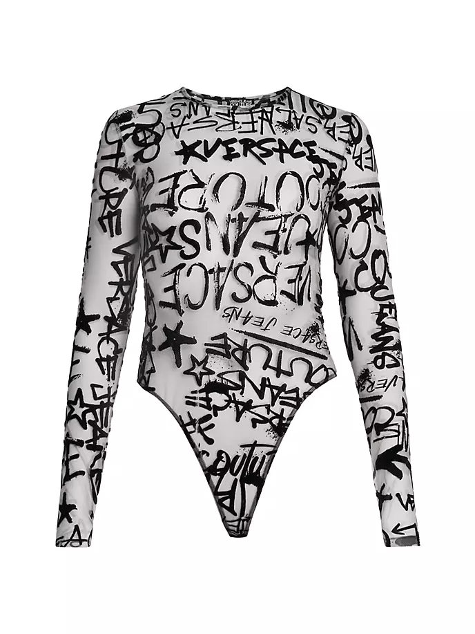

Прозрачное боди с логотипом Graffiti Versace Jeans Couture, цвет clay