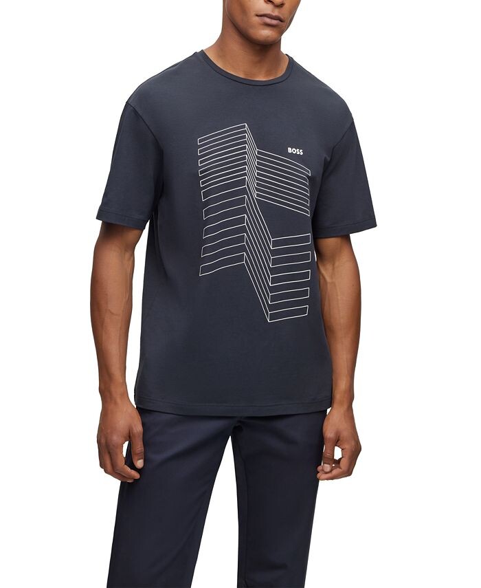 

Мужская футболка свободного кроя с логотипом Artwork Hugo Boss, синий