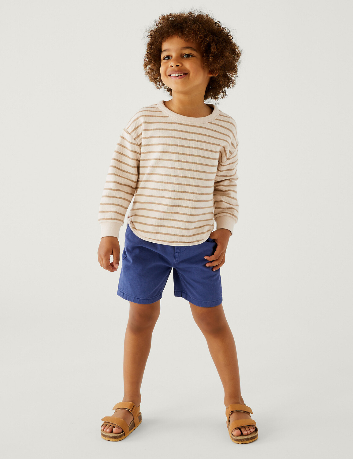 

Хлопковый свитшот в полоску (2–8 лет) Marks & Spencer, коричневый микс