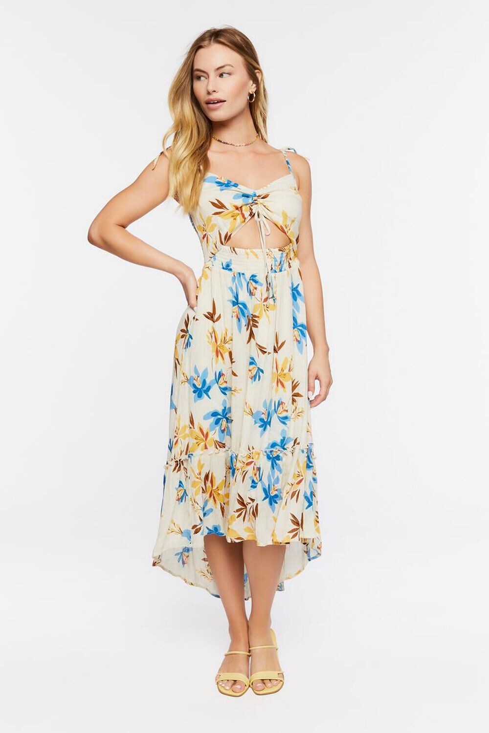 

Платье макси с цветочным вырезом Forever 21, кремовый