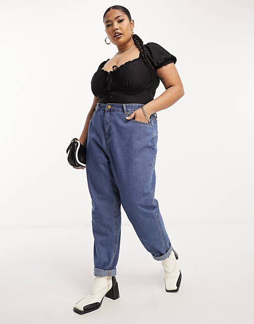 

Черное боди доярки с короткими рукавами ASOS DESIGN Curve