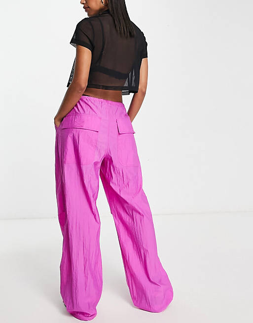 

Розовые брюки-парашюты из нейлона Topshop, Розовый
