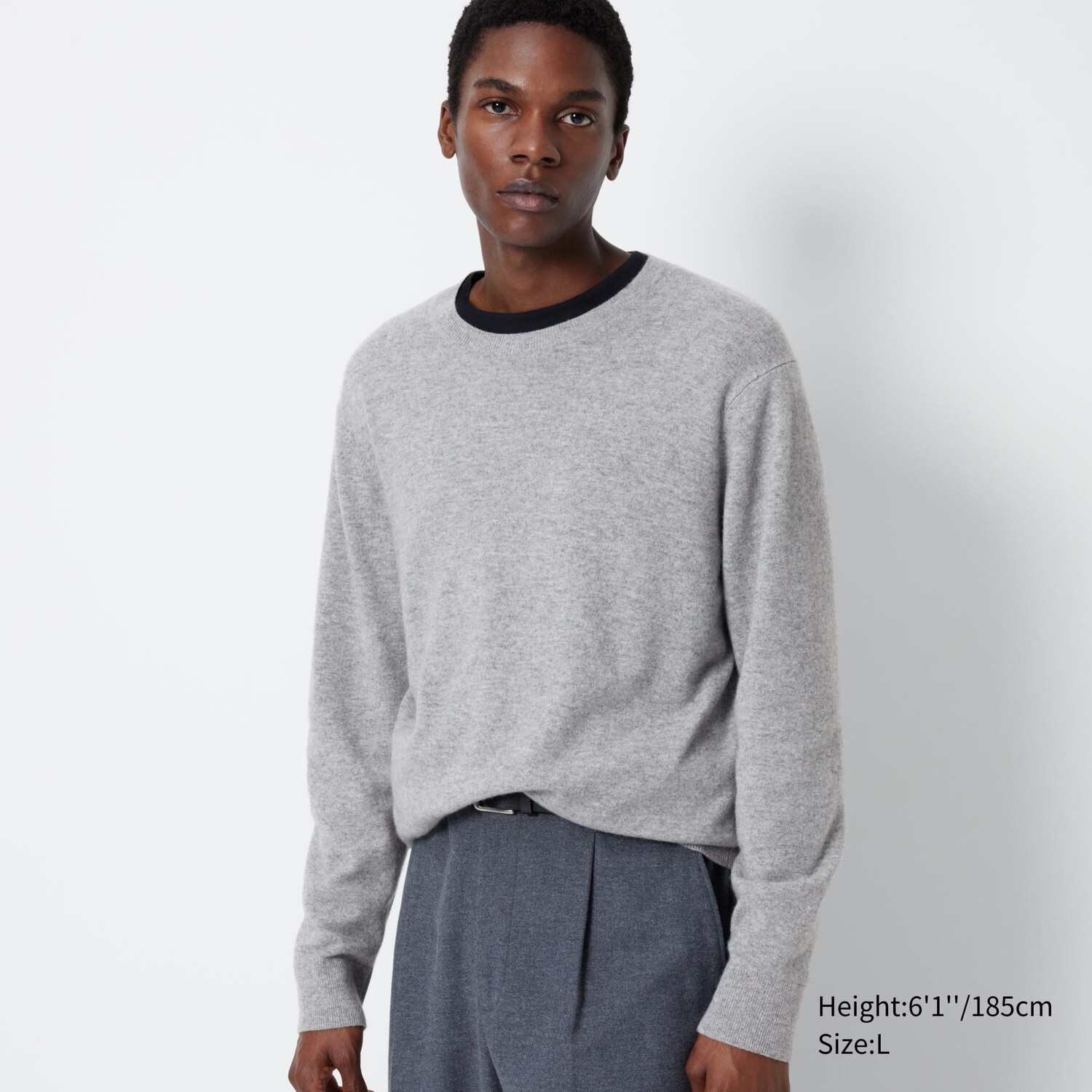 

Свитер Uniqlo мужской кашемировый с круглым вырезом, серый