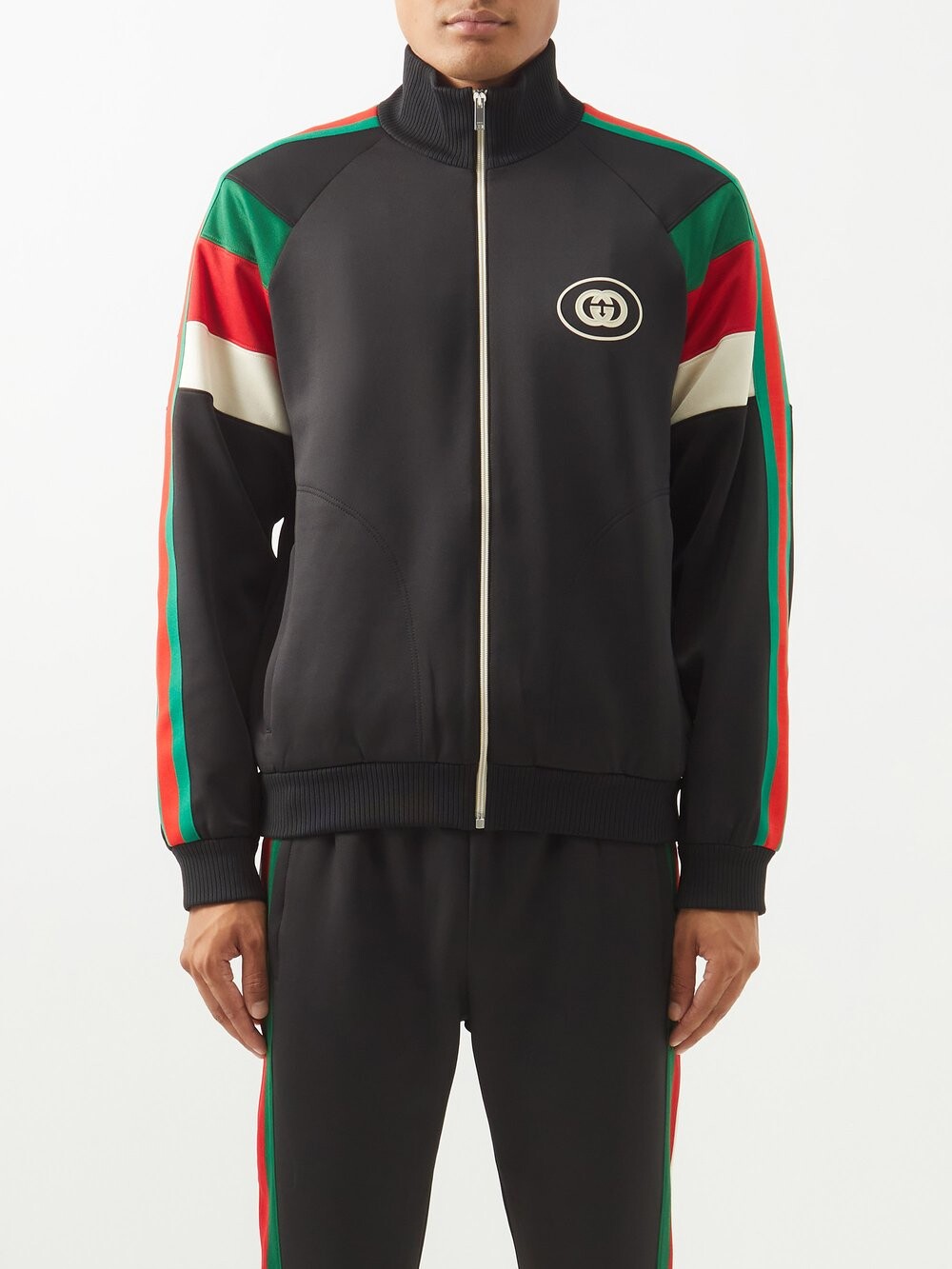 

Спортивная куртка из неопрена и джерси с полосками web Gucci, черный