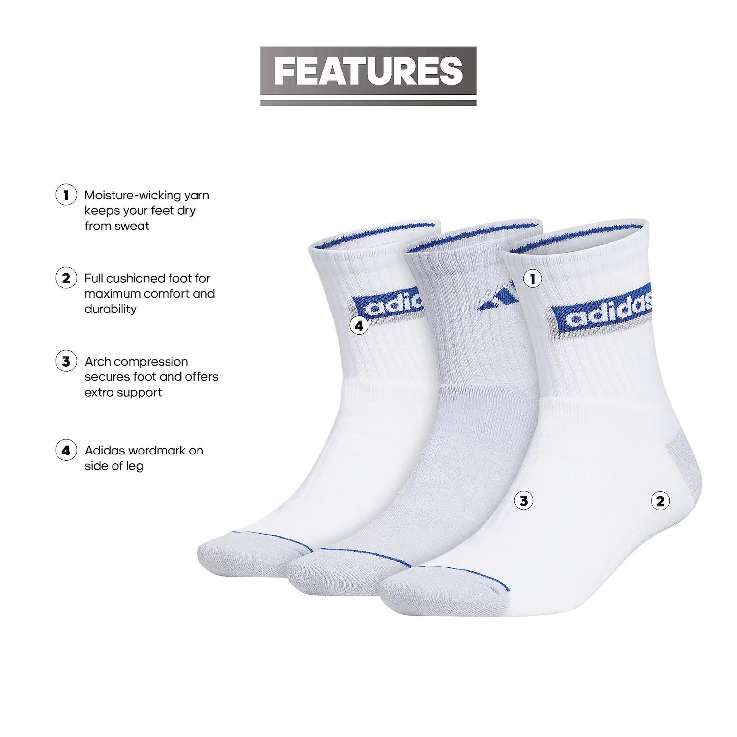 

Мужские носки adidas Sport Linear (3 пары высоких четвертных носков)