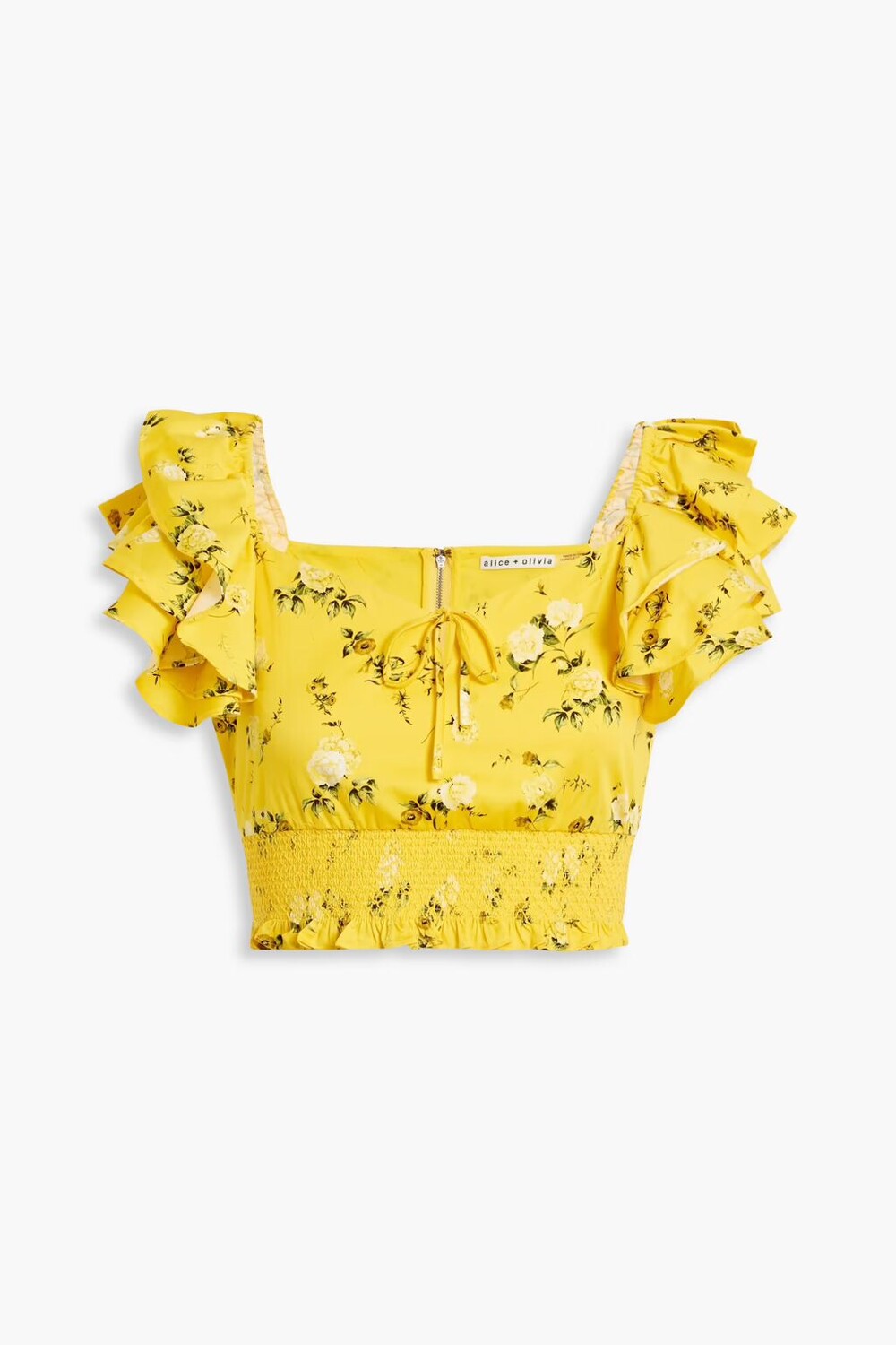 

Укороченный топ Shanae из поплина с цветочным принтом Alice + Olivia, желтый
