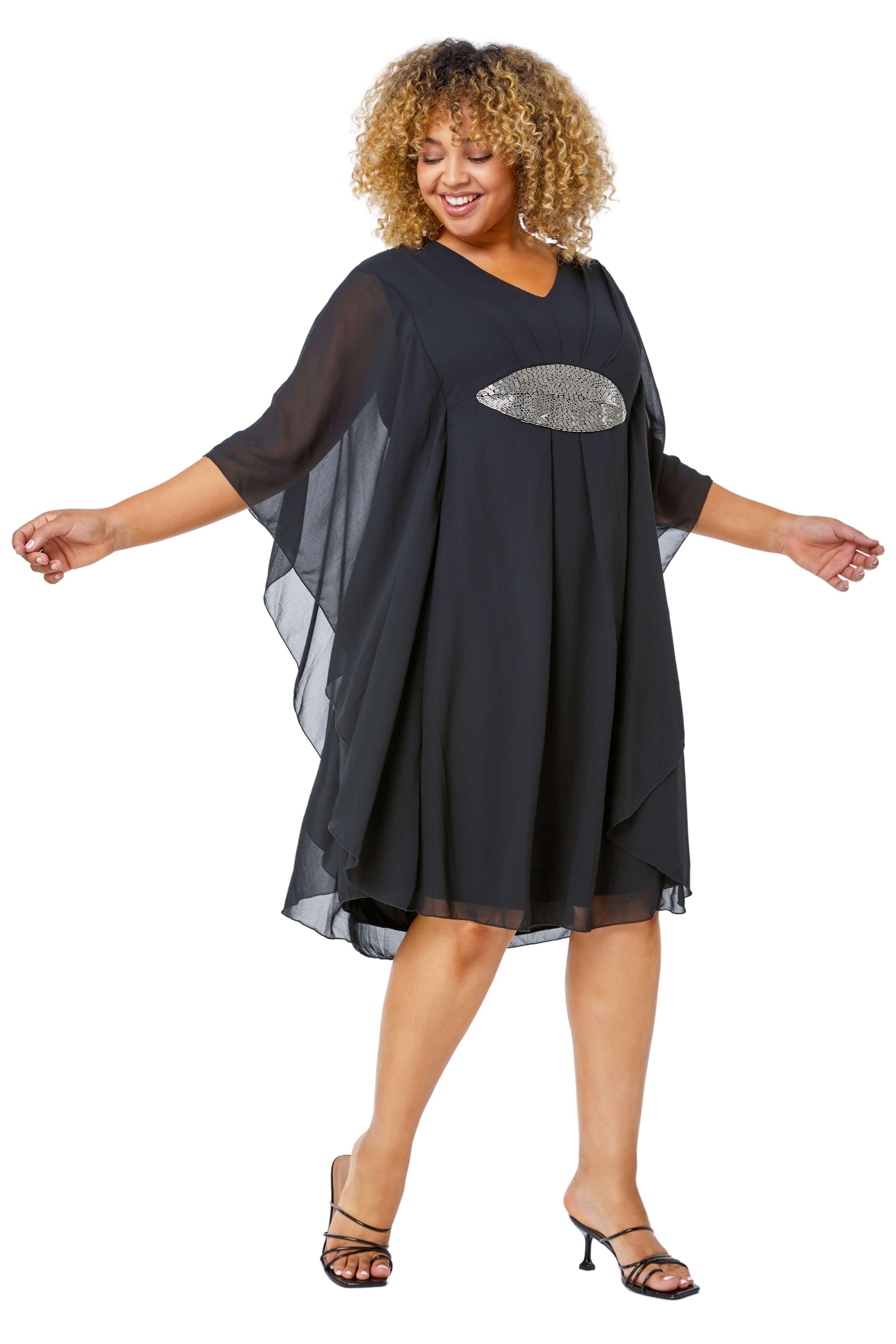 Шифоновое платье с отделкой Curve Roman, черный платье ascool 42 размер новое