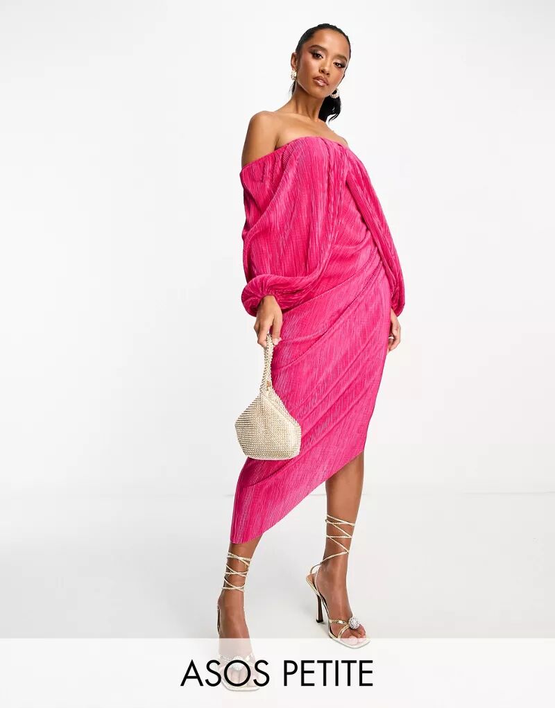 Розовое платье миди с плиссированной накладкой и открытой спиной ASOS DESIGN Petite