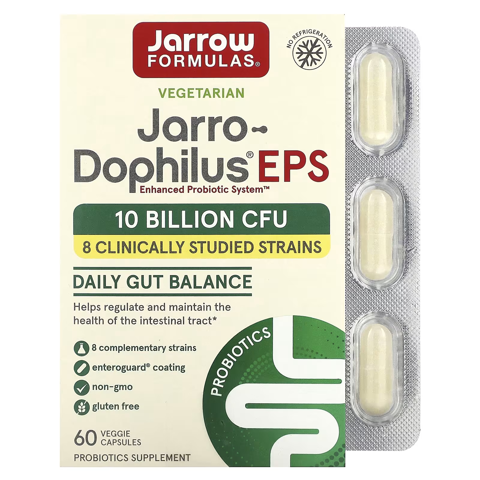 Добавка с пробиотиком Jarrow Formulas Jarro-Dophilus EPS, 60 растительных капсул детский пробиотический комплекс jarrow formulas jarro dophilus kids 1 billion cfu natural raspberry 60 шт