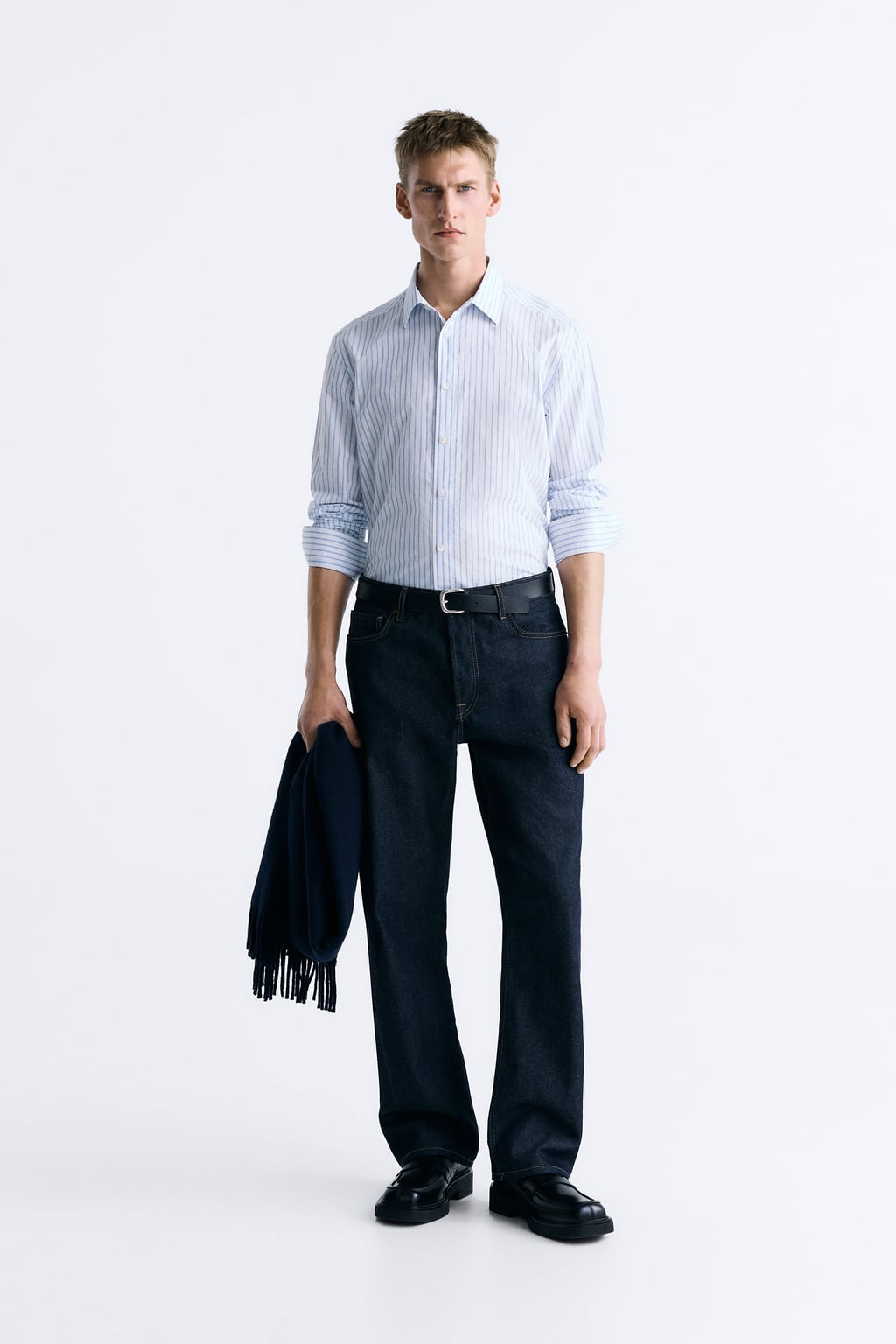 

Полосатая фактурная рубашка ZARA, синий