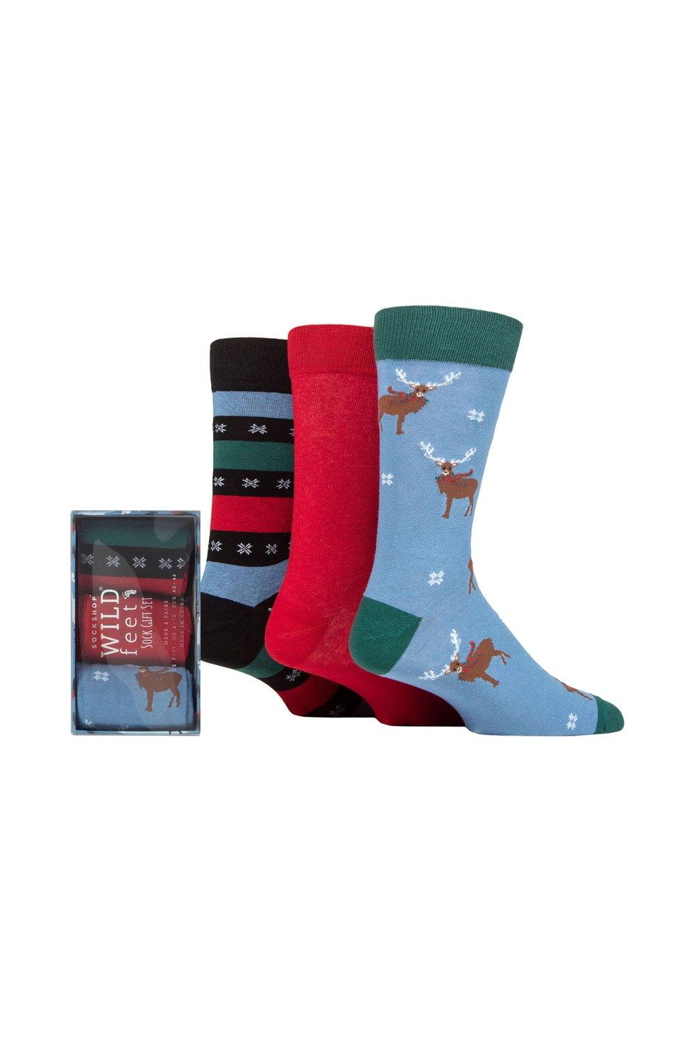 3 пары носков в подарочной упаковке winter wonderland christmas cube sockshop wild feet черный 3 пары рождественских подарочных носков Winter Wonderland в упаковке SOCKSHOP Wild Feet, мультиколор