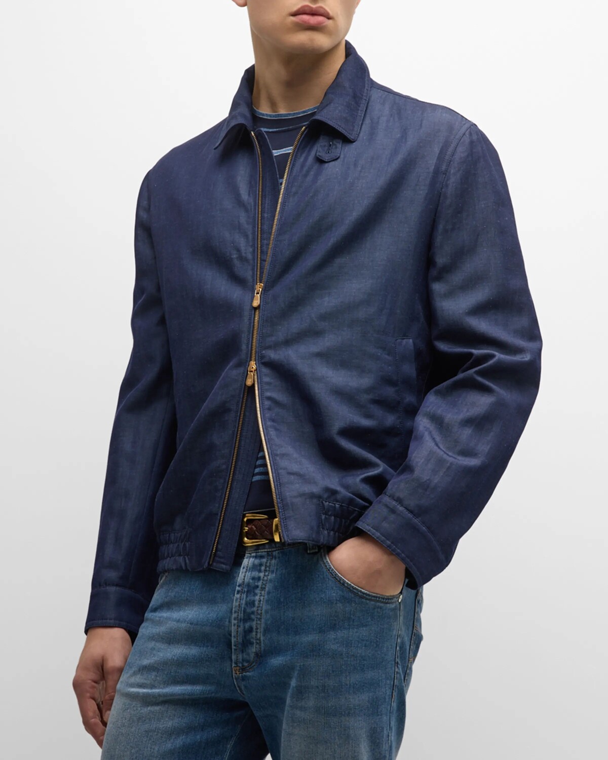 

Мужской шерстяно-льняной бомбер Brunello Cucinelli, цвет Denim