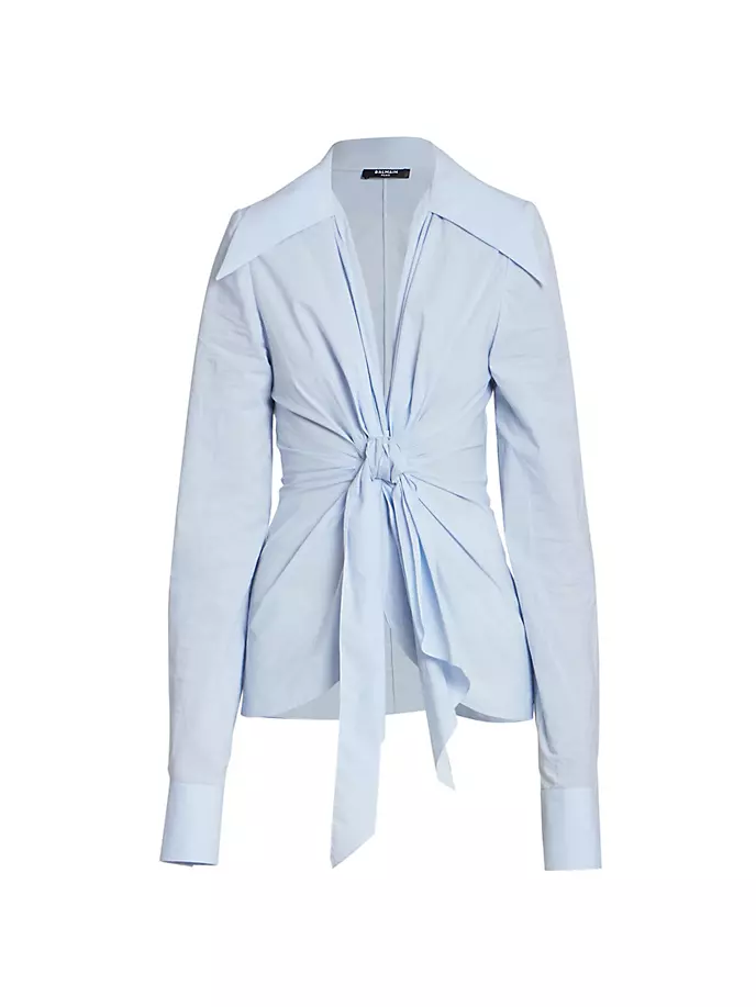 

Рубашка Mini Vichy из поплина с узлом Balmain, синий