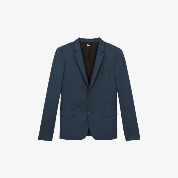 

Однобортный шерстяной пиджак с узкими лацканами The Kooples, синий
