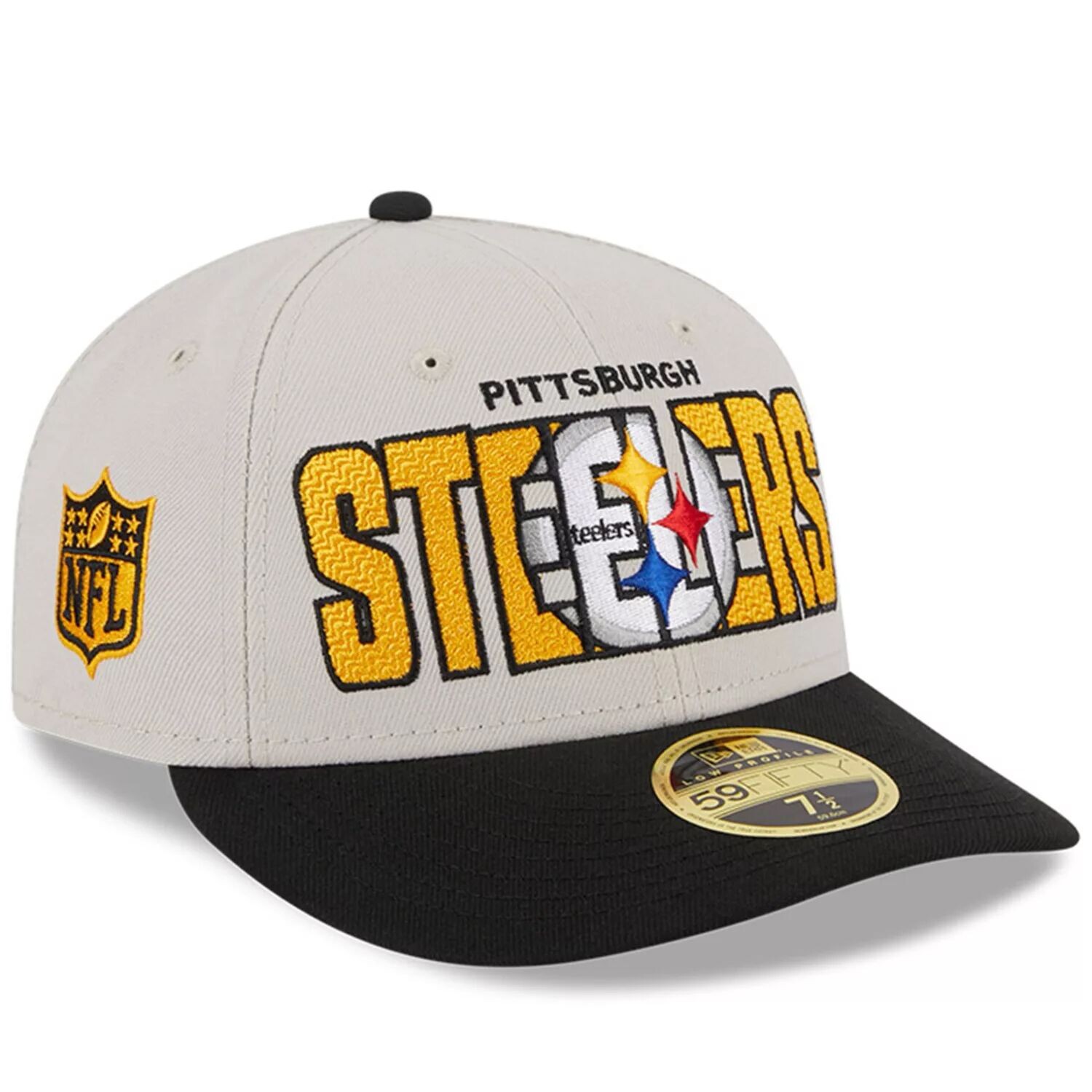 

Мужская облегающая шляпа New Era Stone/Black Pittsburgh Steelers 2023 NFL Draft Low Profile 59FIFTY