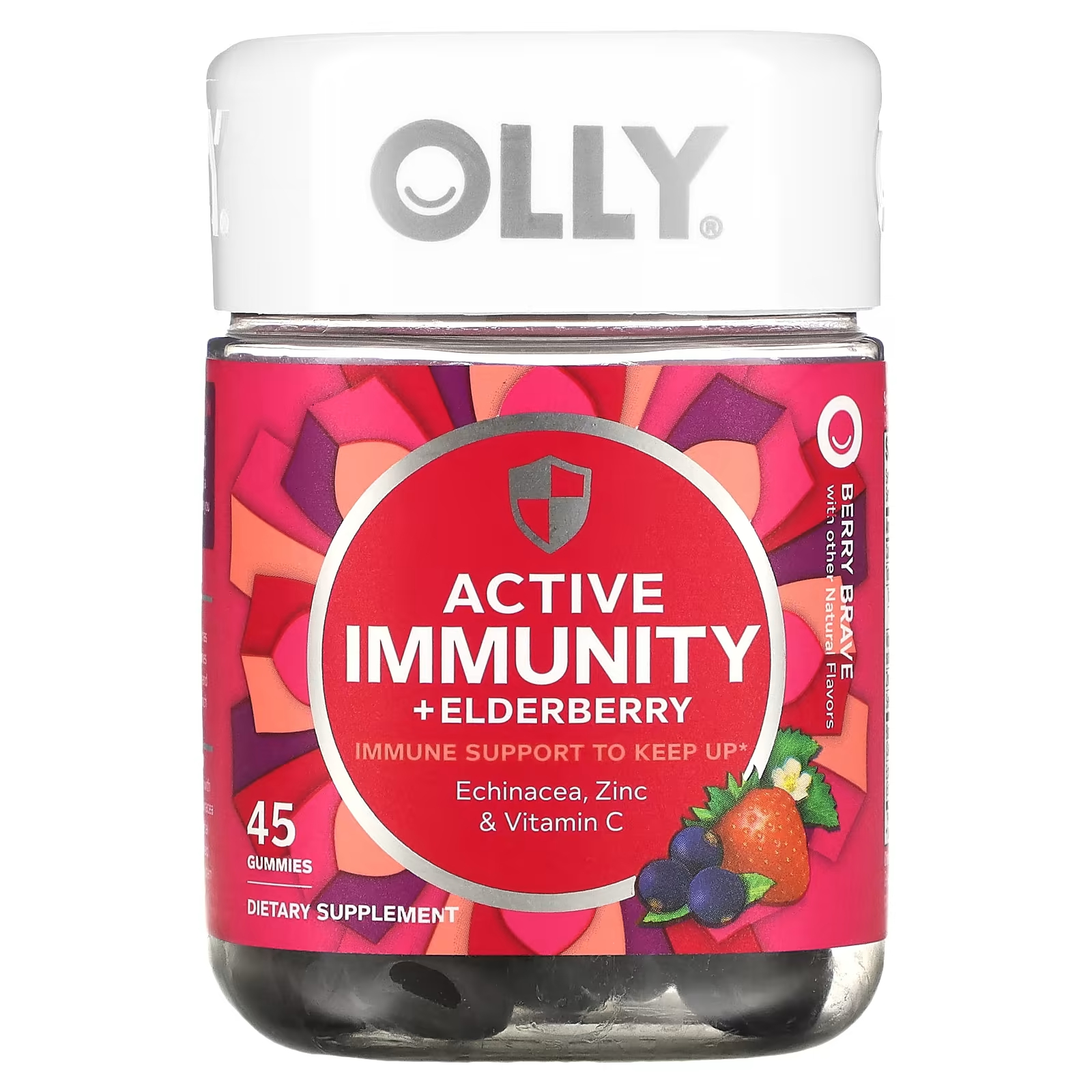 Пищевая добавка Olly Active Immunity + Elderberry Berry Brave, 45 жевательных таблеток olly teen girl multi berry melon besties 70 жевательных таблеток