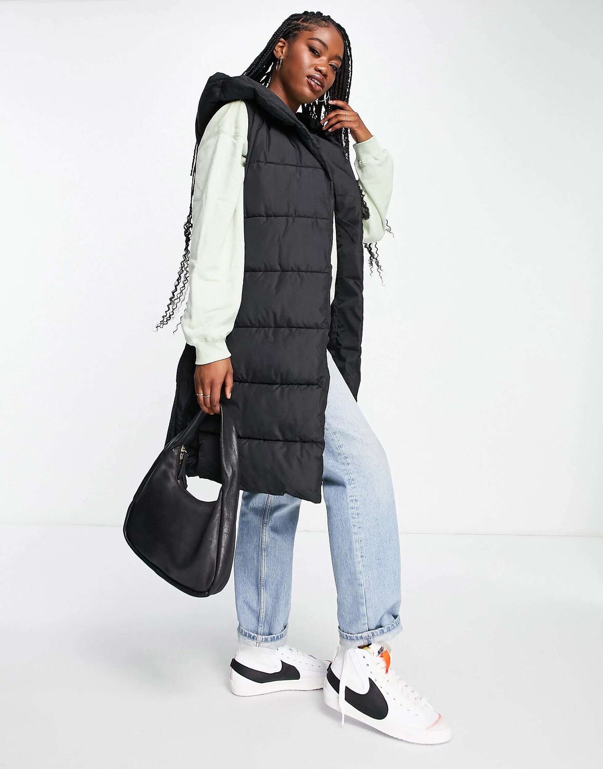 

Удлиненный стеганый жилет с капюшоном New Look черного цвета, Черный