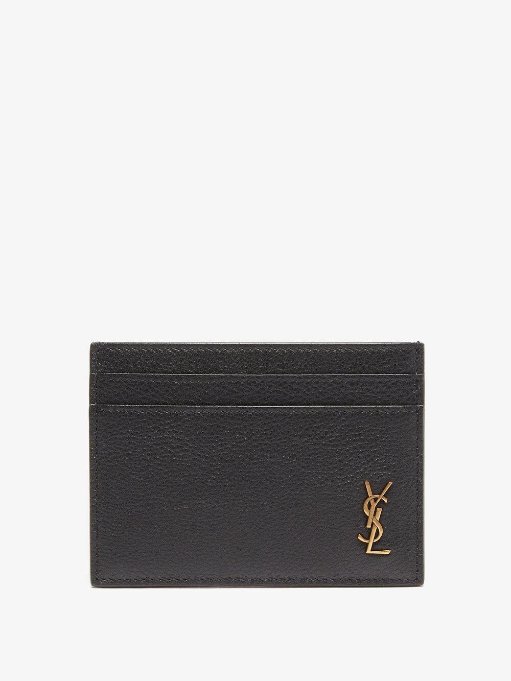 

Картхолдер из зерненой кожи ysl с пластинкой Saint Laurent, черный
