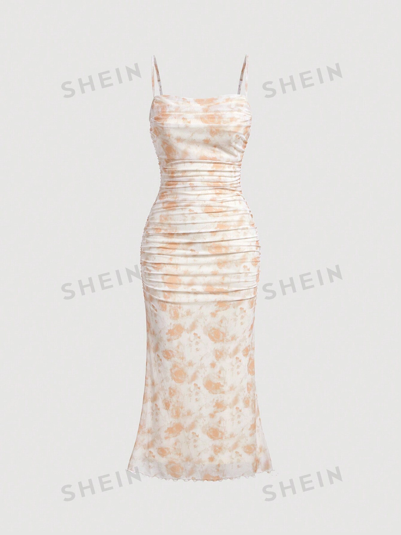 SHEIN MOD Плиссированное платье-комбинация с цветочным принтом и рюшами по подолу, желтый