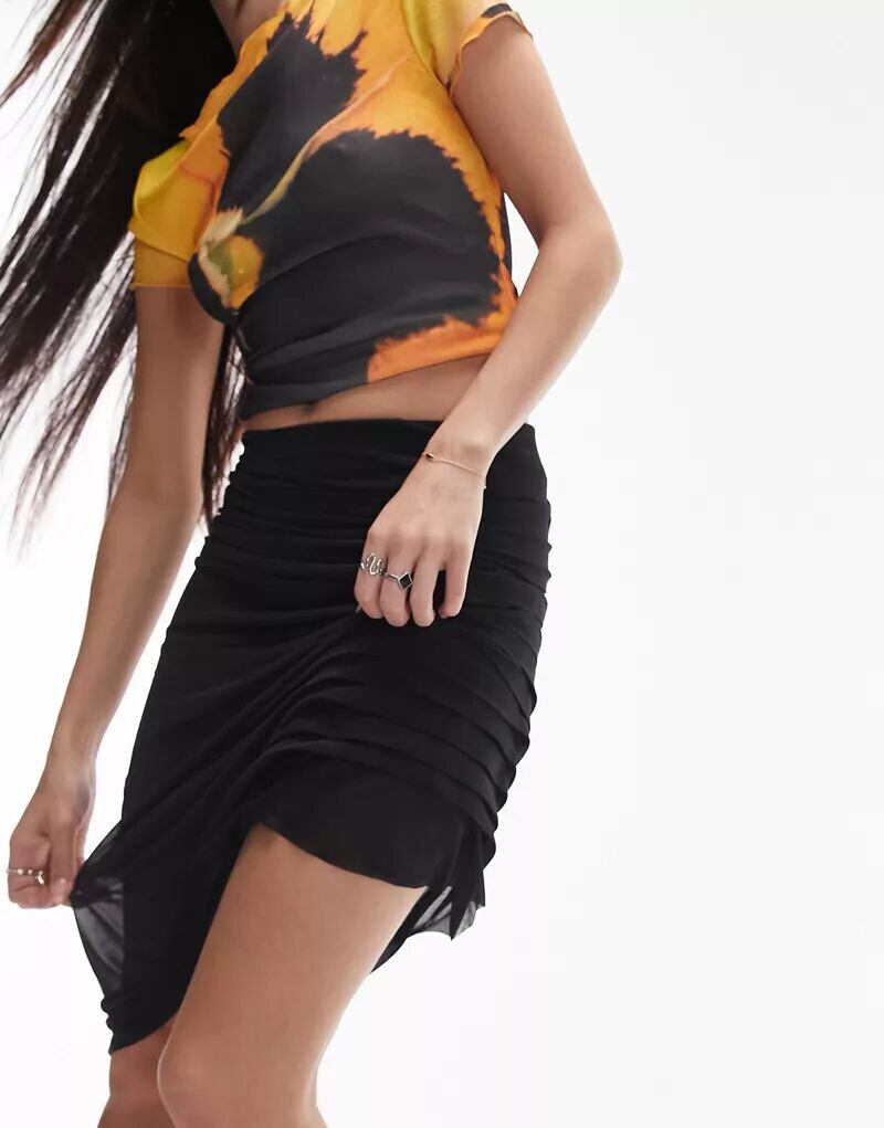 

Черная мини-юбка асимметричного кроя со сборками Topshop