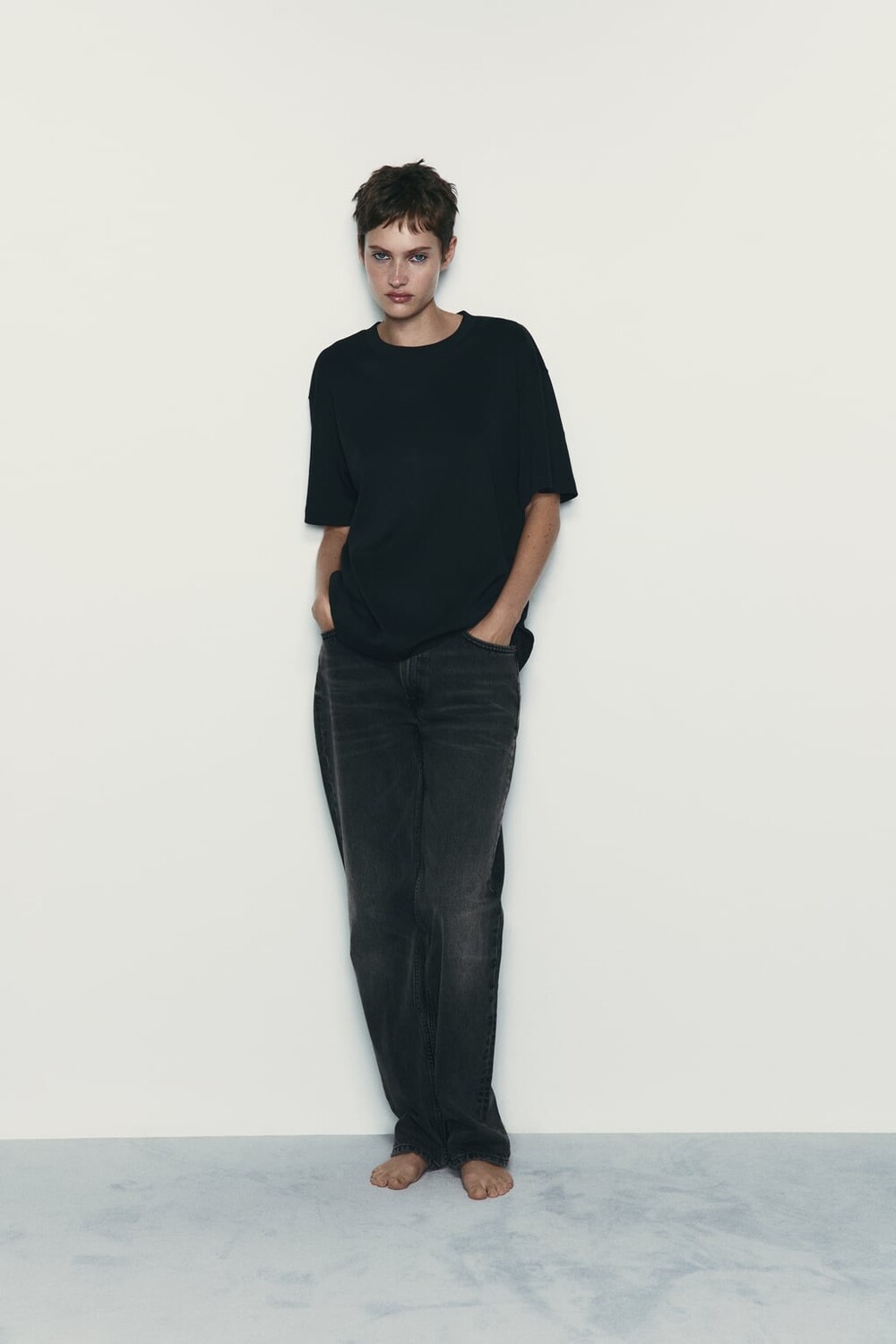 

Хлопковая футболка ZARA, черный