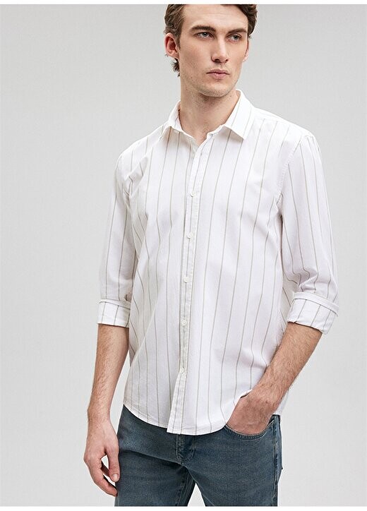 Приталенная мужская рубашка в серую полоску M0211026-70353_Striped SHIRT Mavi, серый
