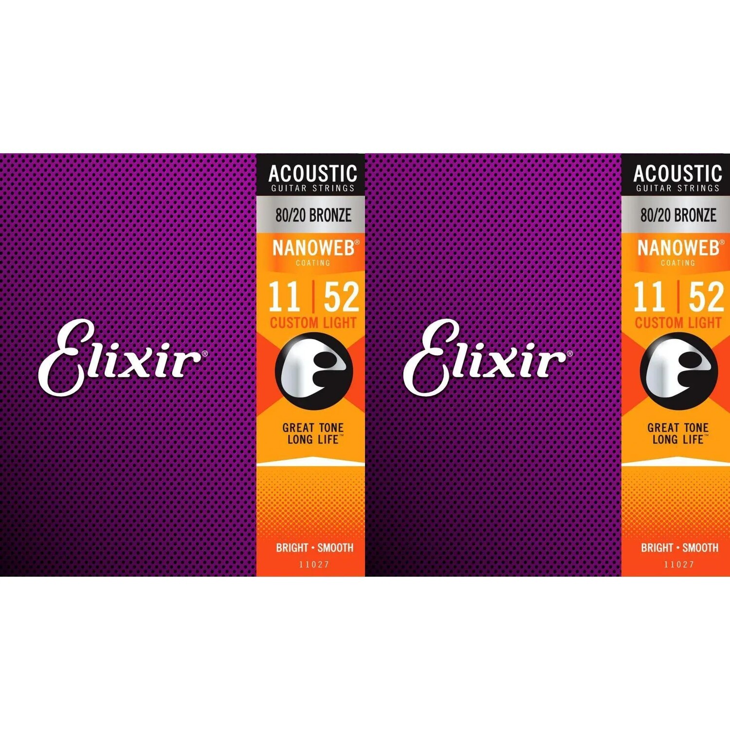 

Струны Elixir Strings 11027 Nanoweb 80/20 для акустической гитары — .011-.052 Custom Light (2 шт.)