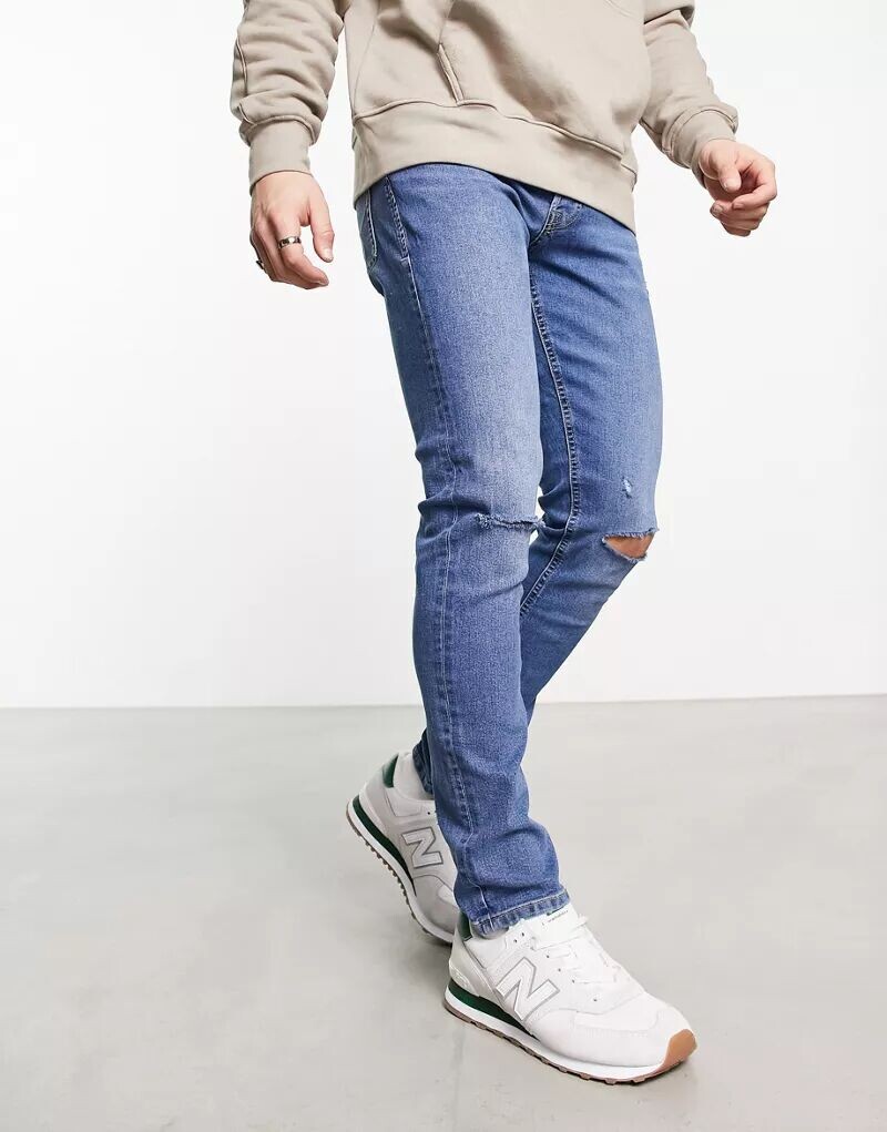 

Голубые рваные джинсы узкого кроя Jack & Jones