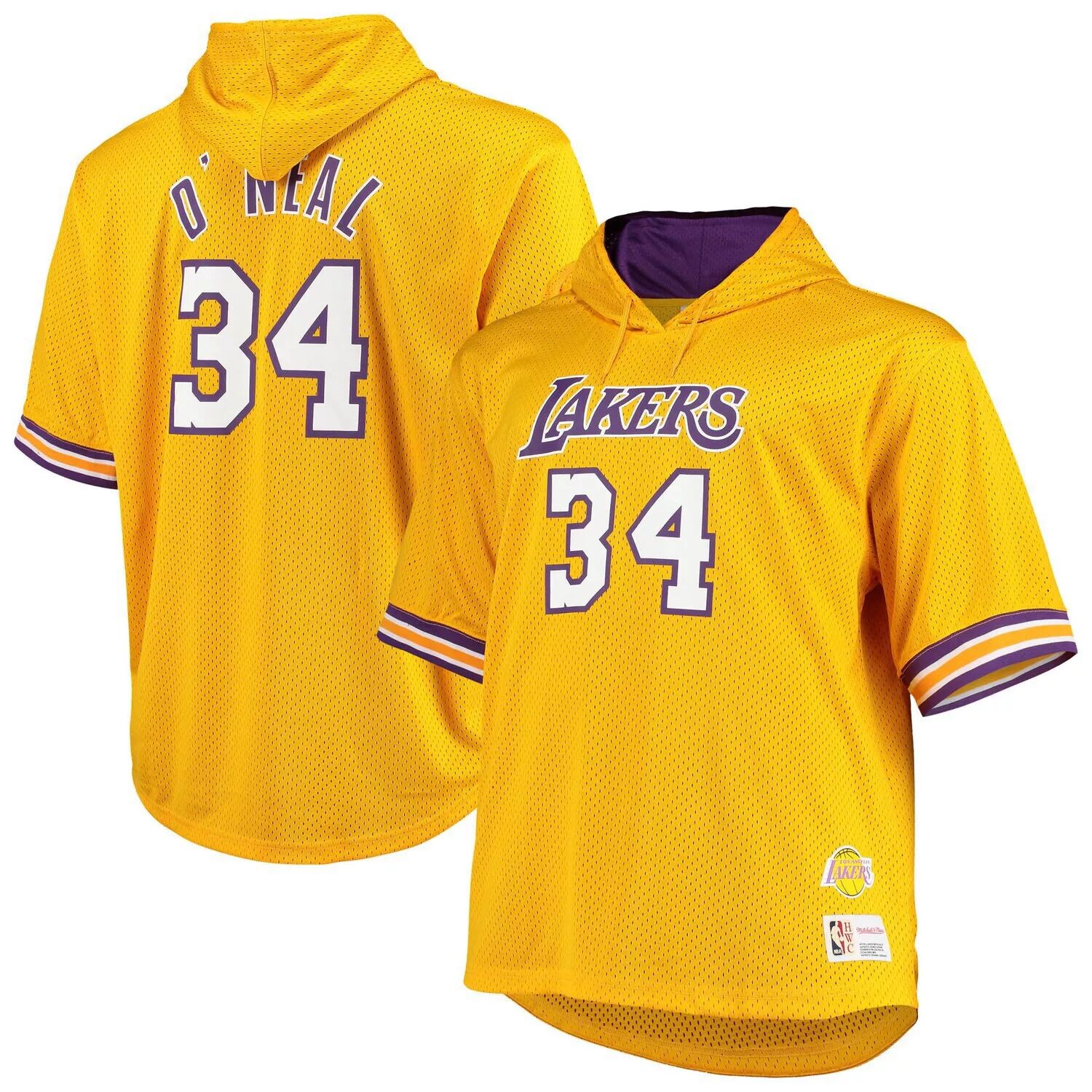 

Мужская толстовка с короткими рукавами Mitchell & Ness Shaquille O'Neal золотого/фиолетового цвета Los Angeles Lakers Big & Tall Name & Number, Фиолетовый