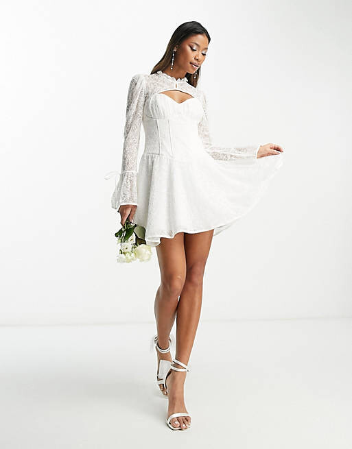 

Эксклюзивное мини-платье цвета слоновой кости с кружевным корсетом Forever New Bridal