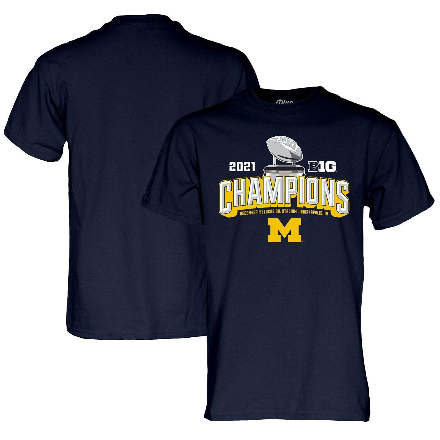 

Мужская синяя футболка 84 Navy Michigan Wolverines 2021 Big Ten Football Conference Champions Раздевалка, Синий