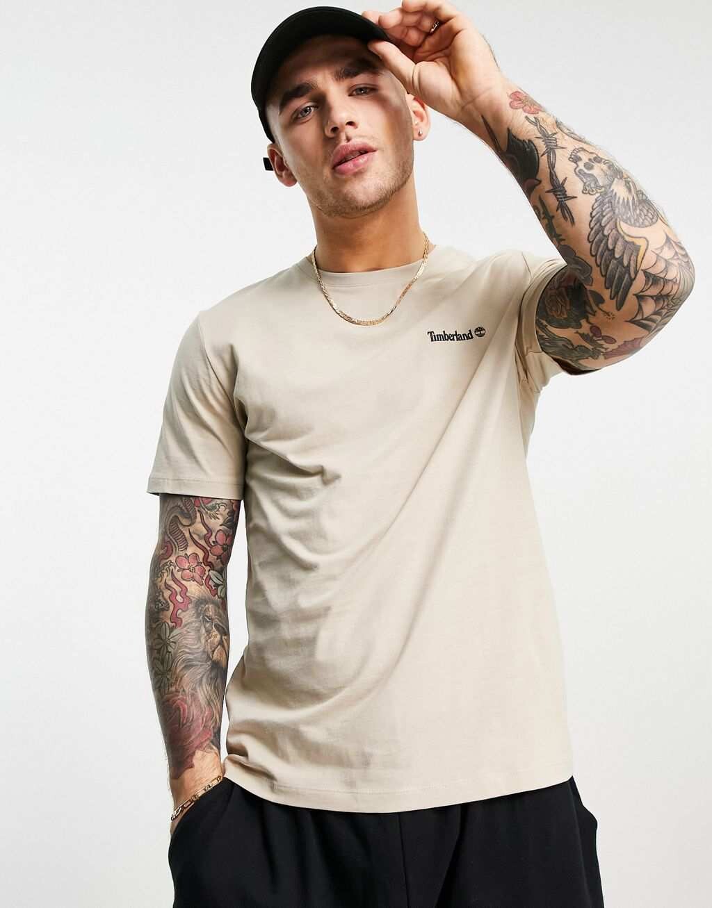 

Песочная футболка с маленьким логотипом Timberland, Бежевый
