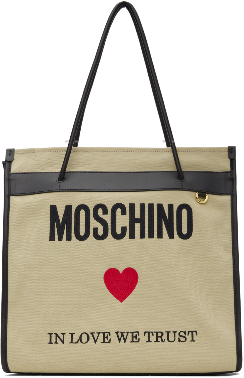 Бежевая сумка-тоут с вышивкой Moschino сумка органайзер для детских принадлежностей бежевая с вышивкой медвежонка