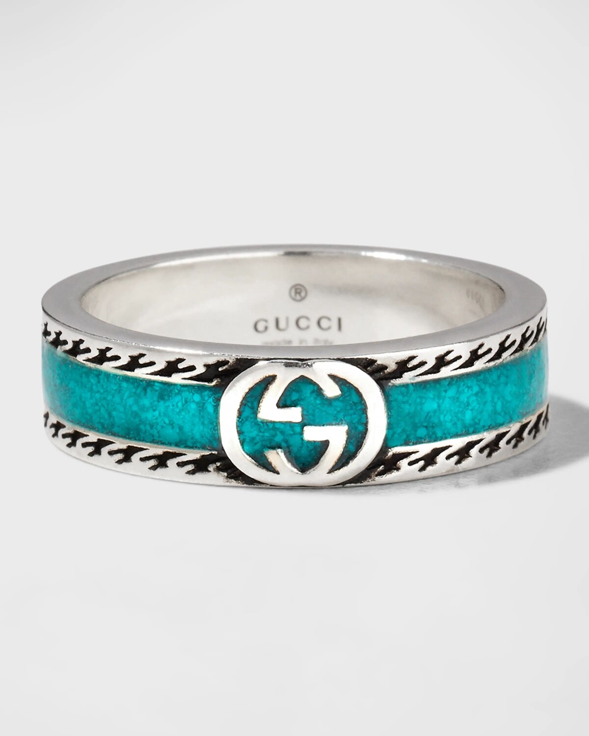 

Мужское кольцо с переплетением G из серебра и эмали Gucci, цвет Green