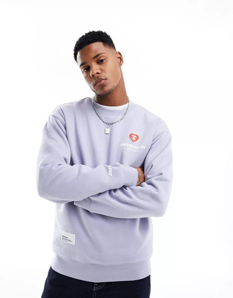 

Серый свитшот Aape By A Bathing Ape с принтом Now и сердцем