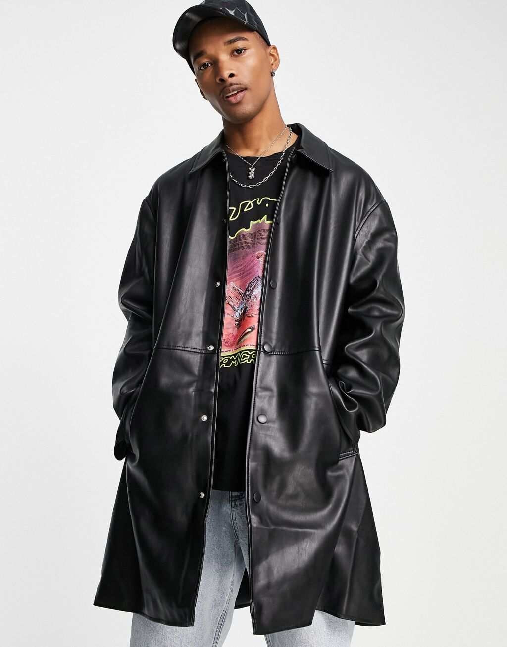 

Черный удлиненный тренч из искусственной кожи ASOS DESIGN