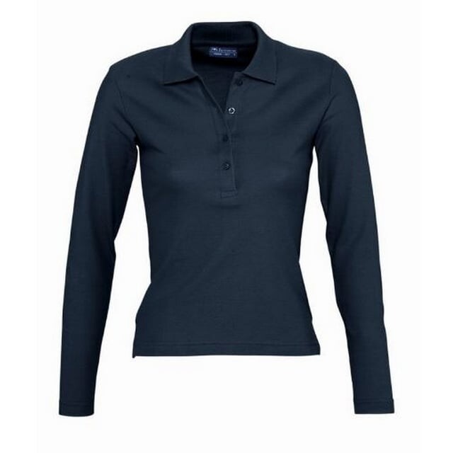 

Женская рубашка-поло из пике с длинными рукавами из хлопка Sols, синий