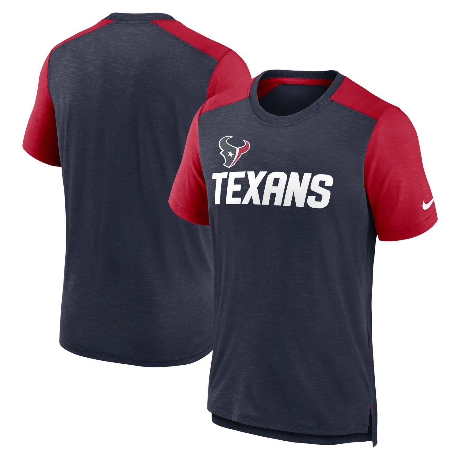 

Мужская темно-синяя/красная футболка с меланжевым рисунком Houston Texans Color Block с названием команды Nike, Красный