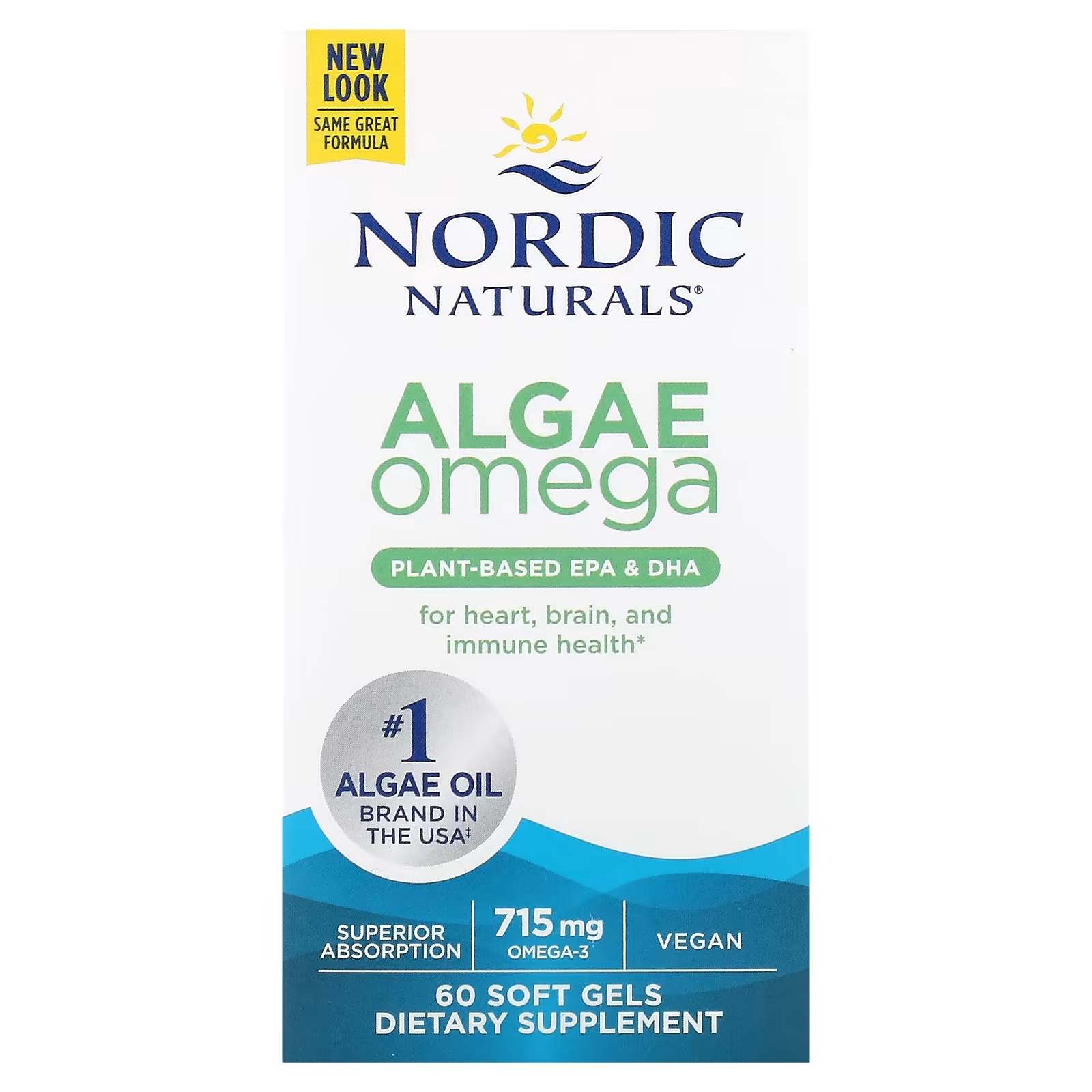 Омега водорослей Nordic Naturals, 357,5 мг, 60 мягких желатиновых капсул омега 3 now red omega с коэнзимом q10 в капсулах 90 шт