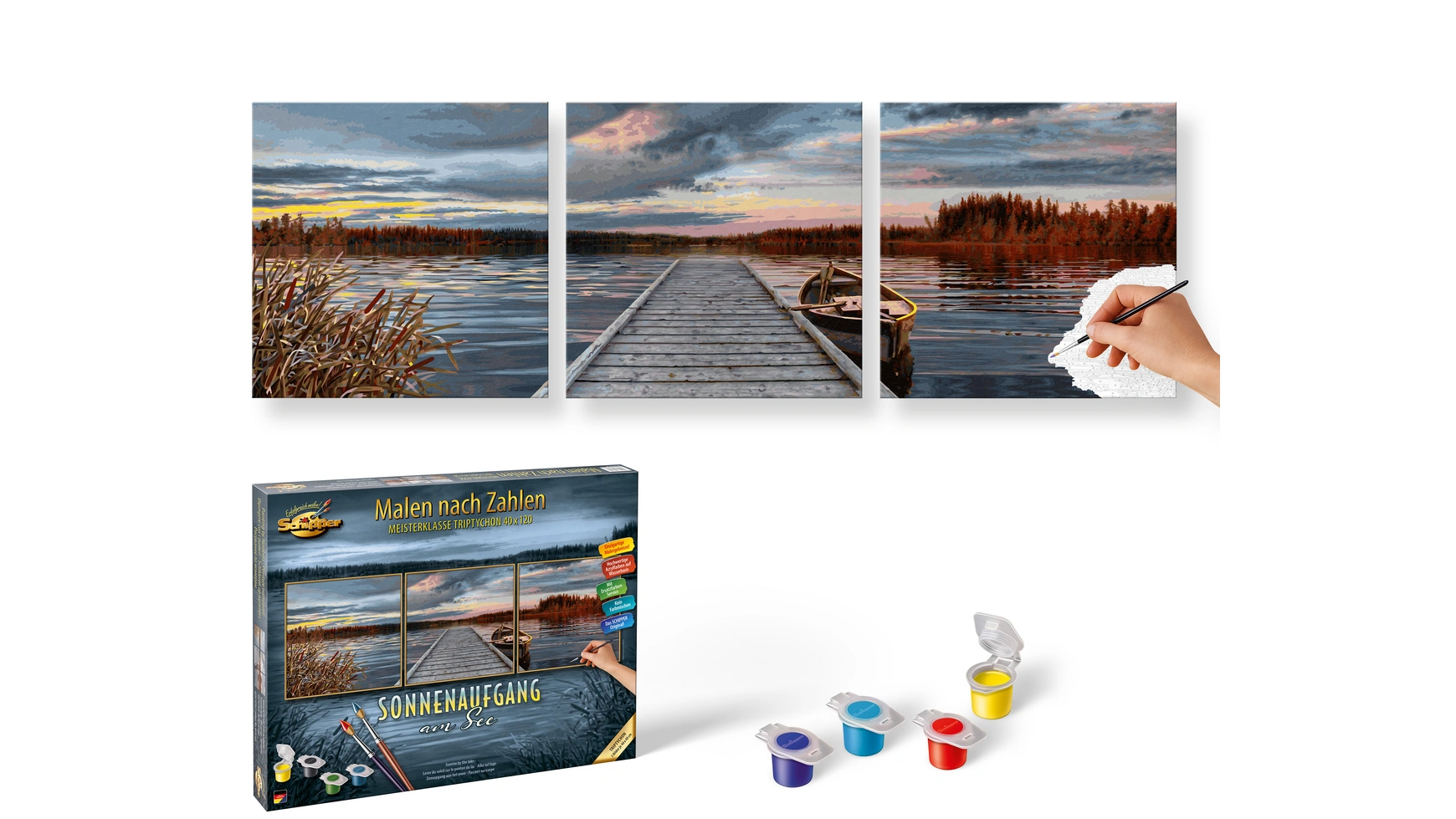 Картина Schipper по номерам Группа мотивов Триптих Восход солнца на озере (Триптих) Шаблон картины по номерам фото